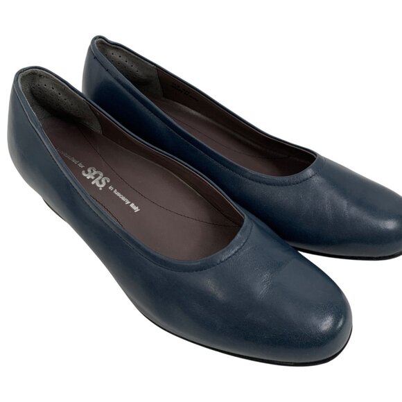 SAS Lucia Womens Leather Slip-On Low Heels Size 8M Blue Italy Z10671 Comfort - Picture 2 of 10